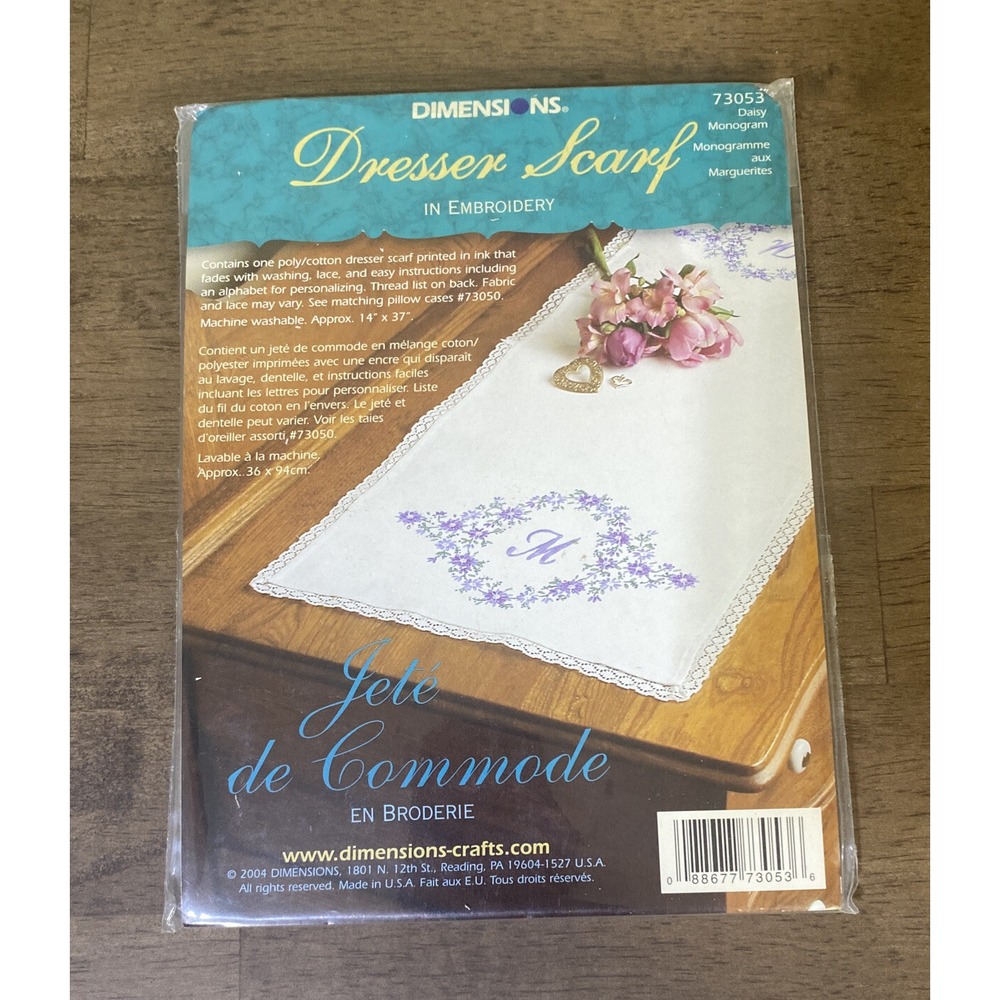 Dimensions Dresser Scarf Daisy Monogram Stamped Embroidery